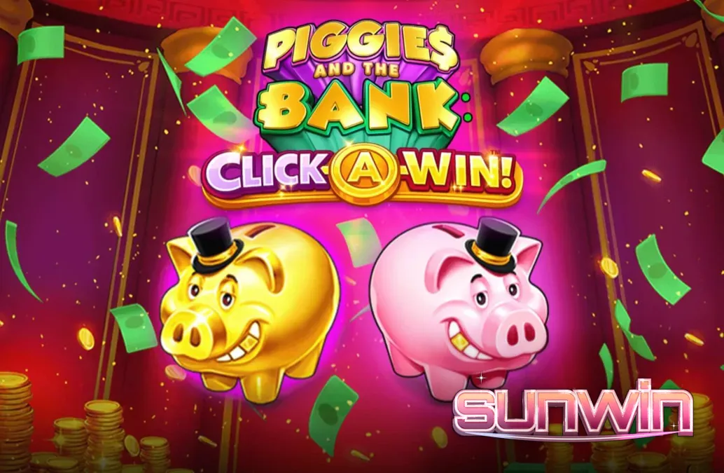 Giao diện trò chơi Piggies and the Bank: Click-A-Win với chú heo đội mũ chóp